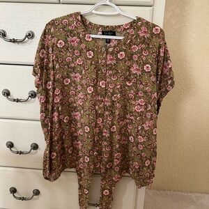 Jessica Simpson Floral Green and Pink Top